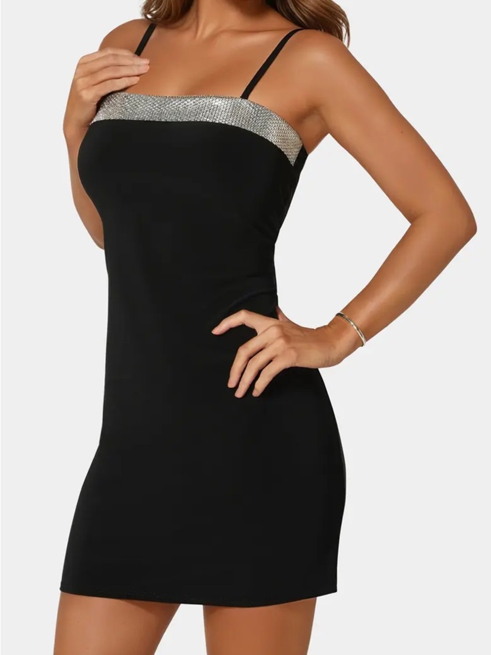 NWT Thirty Thirty Black Rhinestone Trim Mini Dress Y2K Glam Party Sleeveless